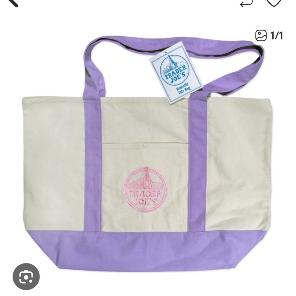 Trader Joe's Cream and Lavender Canvas Tote